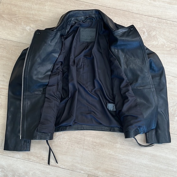 ALLSAINTS Neve Sheepskin Leather Biker Jacket BLACK SIZE 0 - Picture 8 of 10